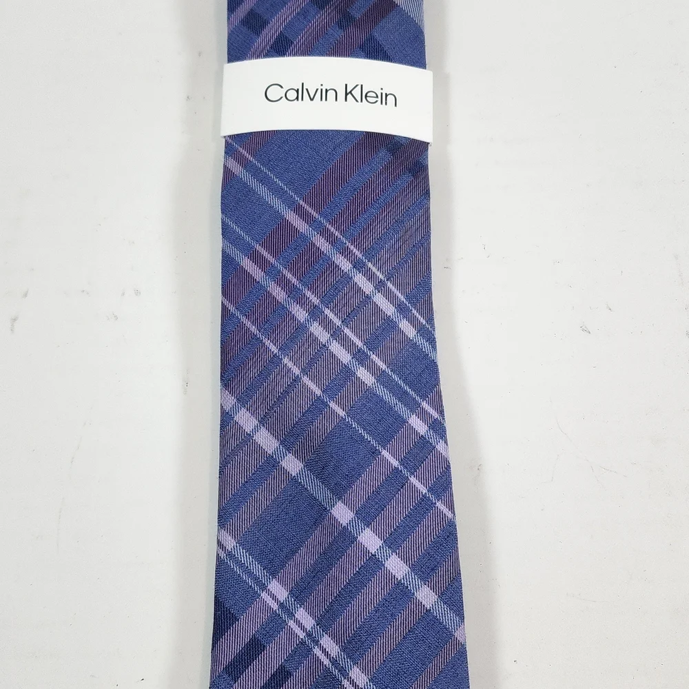Calvin Klein Blue and Purple Checkered Tie‎
